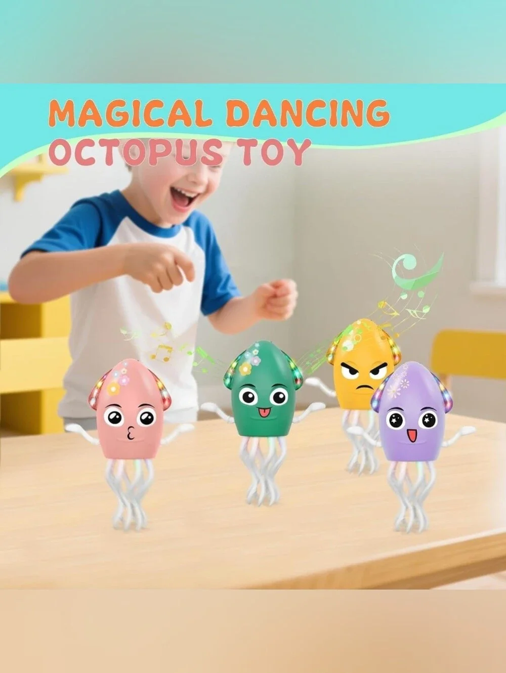 Pink Electric Dancing Squid Octopus Toy with Music with Auto Obstacle Avoidance
